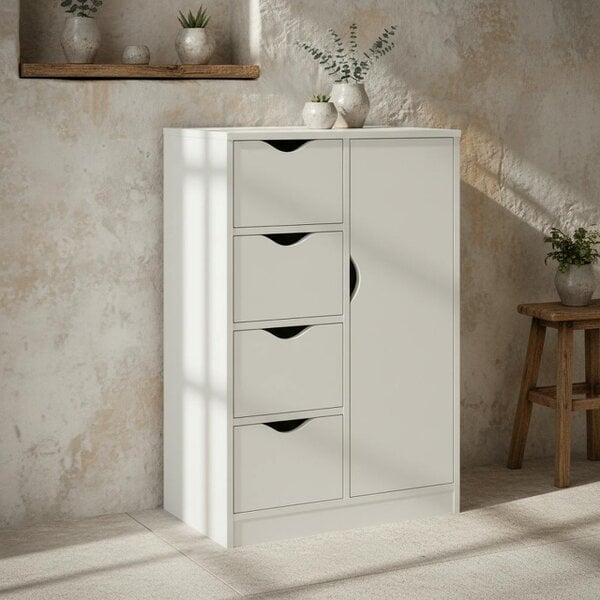 Wyld Haus Sopake White Freestanding Storage Cabinet With 4 Drawers And Lower Cupboard