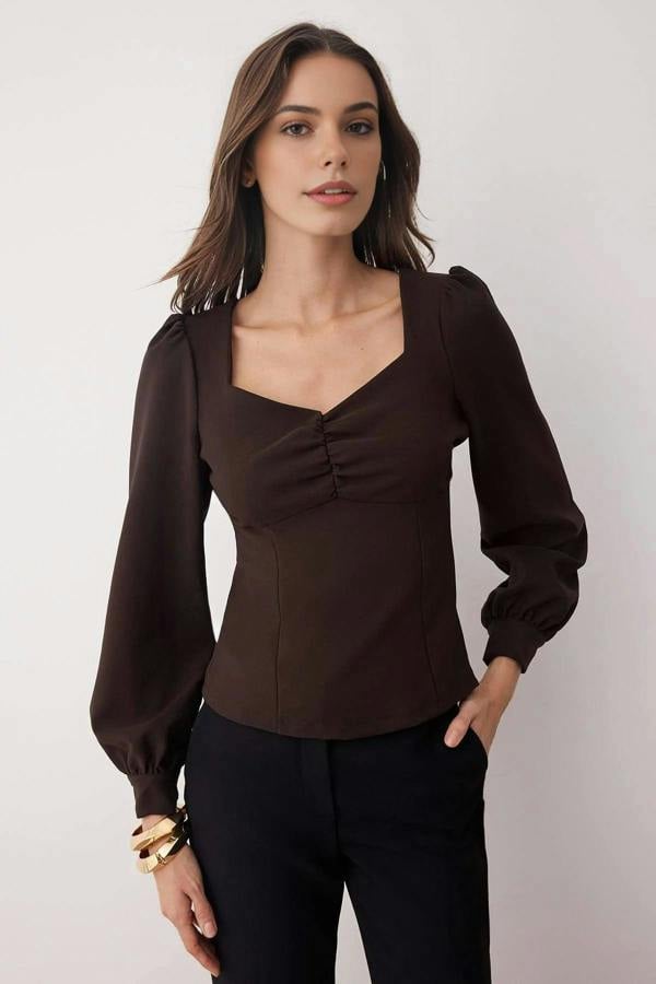 WOVCOR Woven Blouse with Gathered Detail