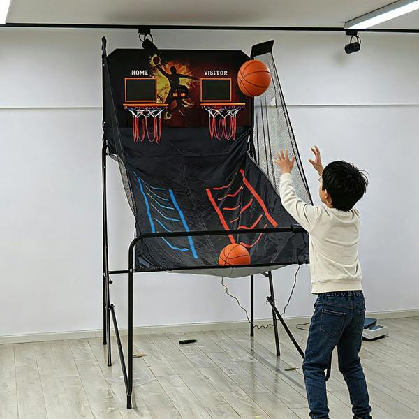 Gr8 Home Indoor Electronic Basketball Arcade Game Dual Hoop Folding with Electronic Scoreboard & Ball Set