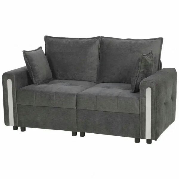 Bobobiy 2 Seater Sofa with Lift-Up Storage, 168 cm Comfy Velvet Small Couch with Wide Deep Seat, Plush Backrest, Thick Padding, 2 Pillows, Dark Grey
