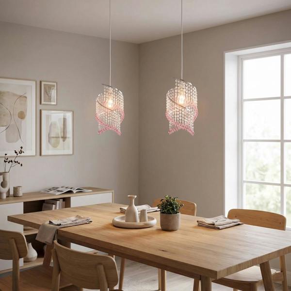Modern Spiral Waterfall Pendant Shade with Pink and Clear Acrylic Image 6