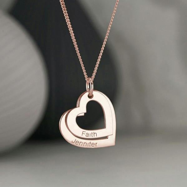Christopher James of London 9ct Rose Gold Plated Personalised Two Hearts Necklace