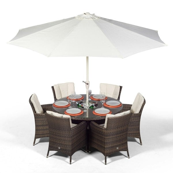 Giardino Savannah Round 6 Seater Patio Dining Set with Ice Bucket Drinks Cooler
