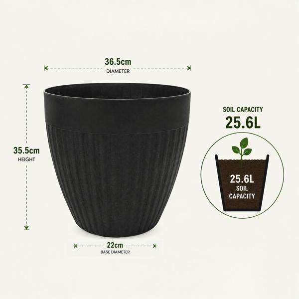 Nicoman Madison Black Ribbed Recycled Rubber Plant Pot