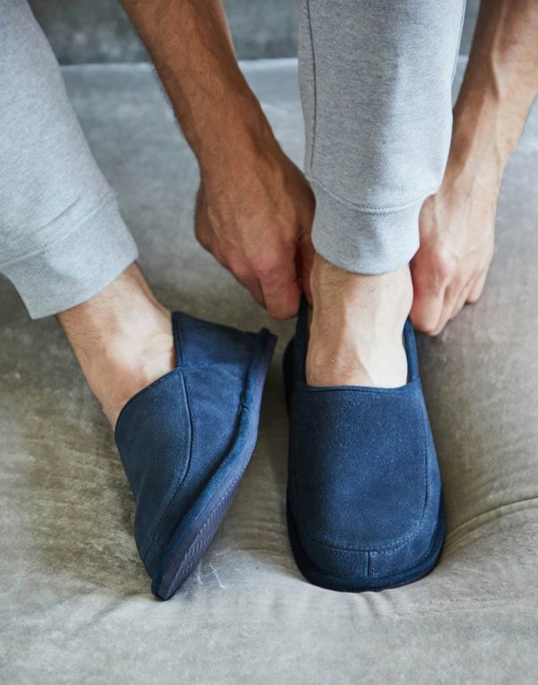 British Boxers Men's Rothesay Wool and Suede Slipper Boots - Navy