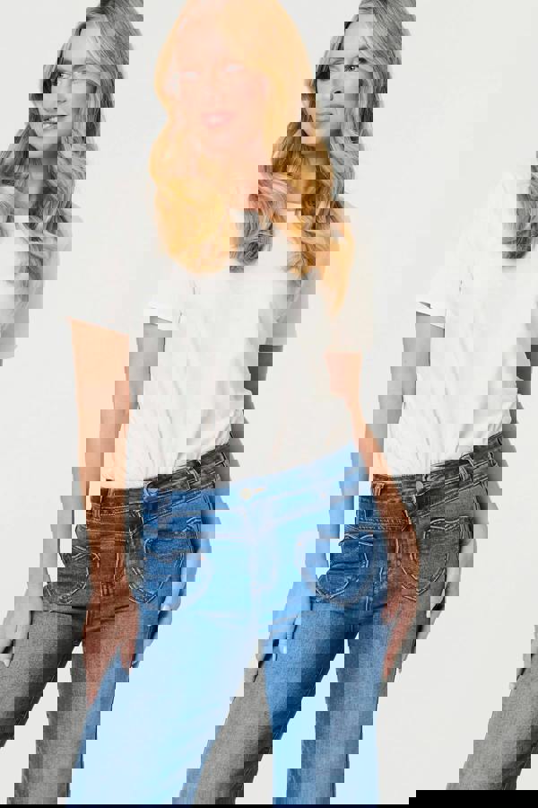 Blue | Heart Pocket Detail Straight Leg Jeans