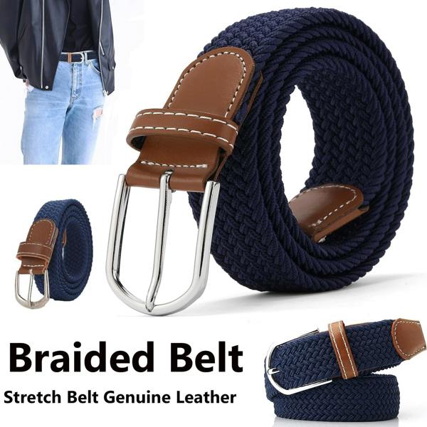 ATEK Unisex Stretch Woven Belt Elastic Braided Casual Navy Blue