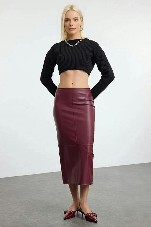 WOVCOR High-Waisted Pencil Skirt with Slit