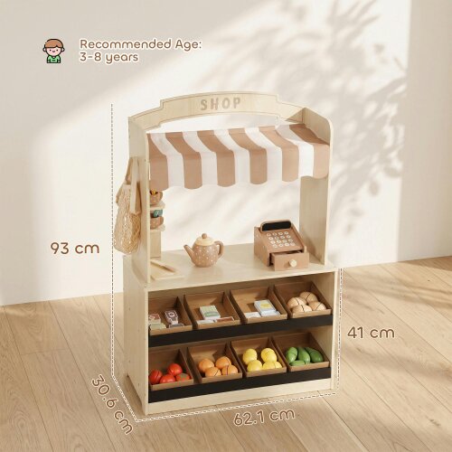 AIYAPLAY Pretend Play Shop Wooden Kids Grocery Store Playset with Play Food