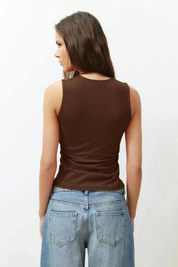 Hoxton Gal Plain Square-Neck Ruched Fitted Stretch Knit Blouse