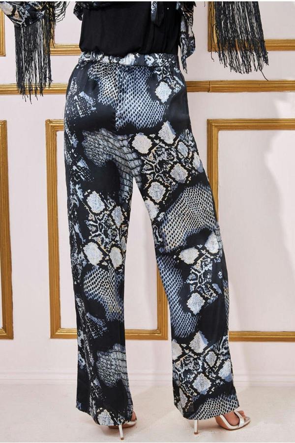 Foil Print Wide Leg Trousers - Black TR369