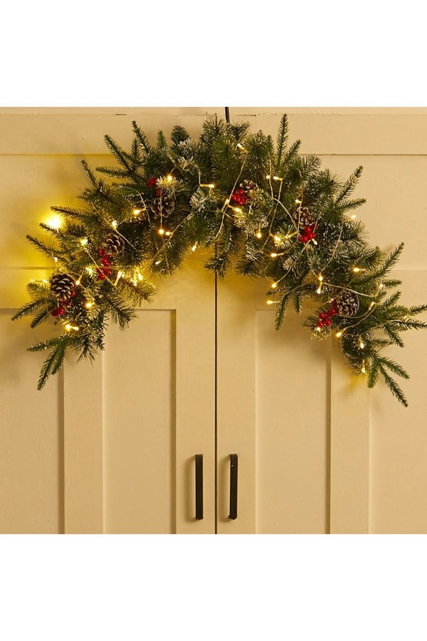 Living and Home Artificial Christmas Mantel Swag with LED Warm White Lights 90cm
