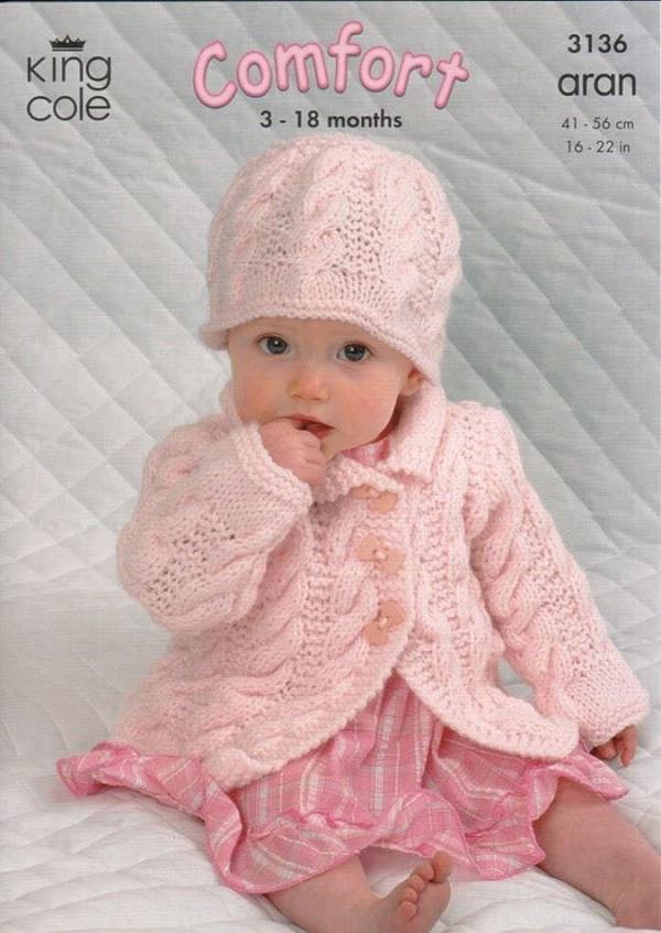 King Cole Comfort Knitting Pattern 3136, Coats, Dresses, Headwear, Sweaters for Baby, 16 - 22 Inches - Advanced