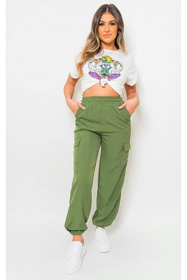 Aubree Casual Drawstring Cargo Pants - Khaki