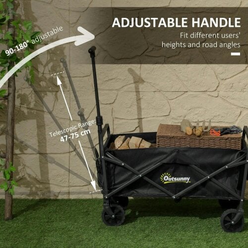 Bobobiy 62L Festival Trolley on Wheels, 120kg Heavy Duty Collapsible Folding Wagon with Adjustable Handle and Carrying Bag for Beach, Black