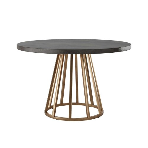 Wyld Haus Lucca Grey Faux Dark Concrete Top and Gold Round Dining Table
