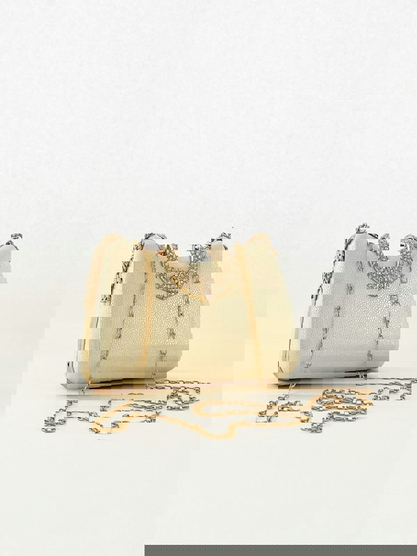 SVNX White Shimmer Grab Bag with Double Chain Strap