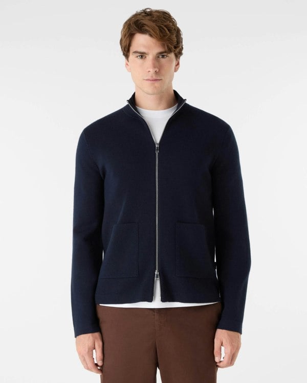 Oliver Sweeney Garstang Mens Merino Wool Blend Zip Through Jumper - Navy