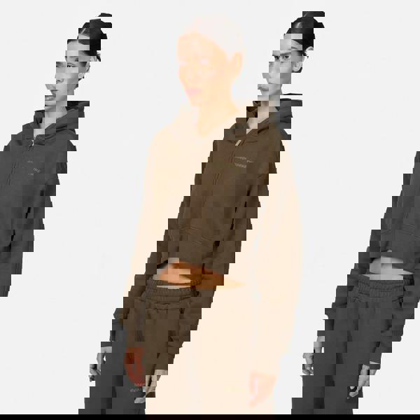 Good For Nothing Brown Tonal Cropped Zip Hoodie - Brown Image 4