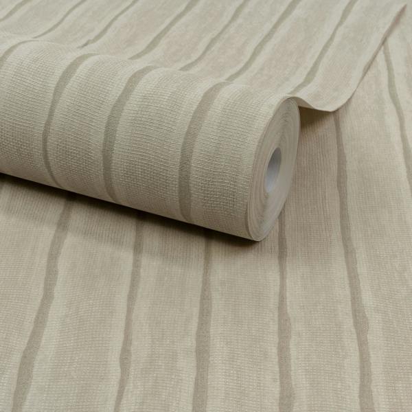 Grandeco Boutique Kalema Fabric Stripe Luxury Weight Embossed Wallpaper, Beige Taupe