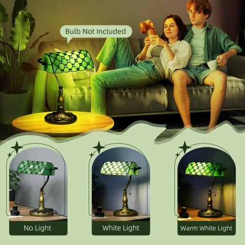 Wyld Haus Nofilu Glass And Metal Green Vintage Style Stained Glass Table Lamp