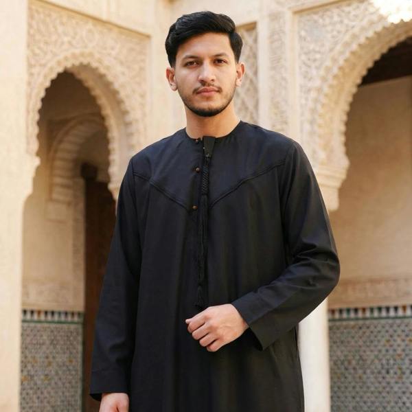 HM11 - Men's Emirati Omani Bobble Button Thobe - Black - Thobez - 9