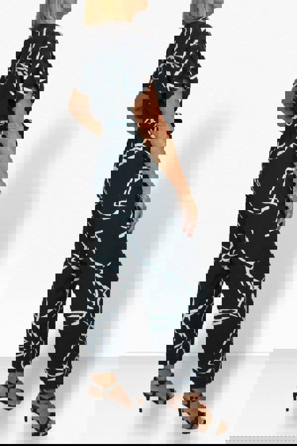 Paulo Due Women's Black Print Belted Wrap Jumpsuit