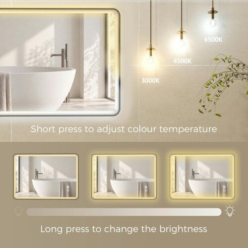 HOMCOM LED Bathroom Mirror, 100x70cm Rectangle Bathroom Mirror