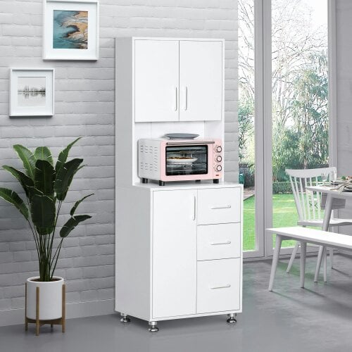 Wyld Haus Cohana Wooden White Modern Kitchen Cupboard With 3 Drawers And Open Counter