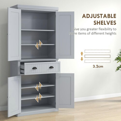 Wyld Haus Somoel 183cm Wooden Grey Mid Century Panelled Storage Kitchen Cabinet Pantry