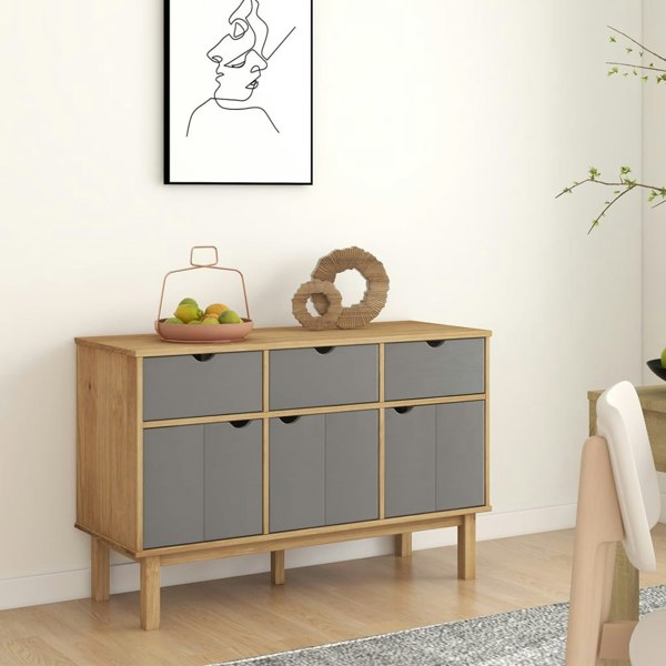 Berkfield Sideboard OTTA Brown and Grey 114x43x73.5 cm Solid Wood Pine