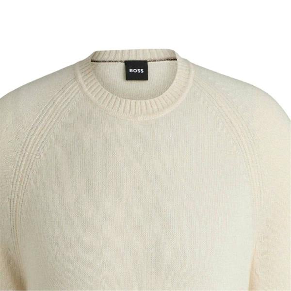Boss Mens Emalvo Knitted Raglan Jumper - White - 