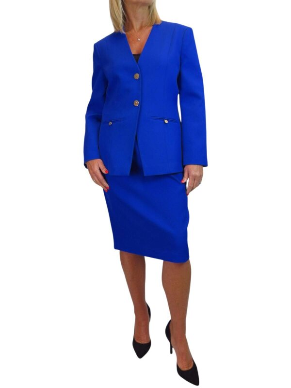 Paulo Due Women's 2 Piece V Neck Skirt Suit - Royal Blue