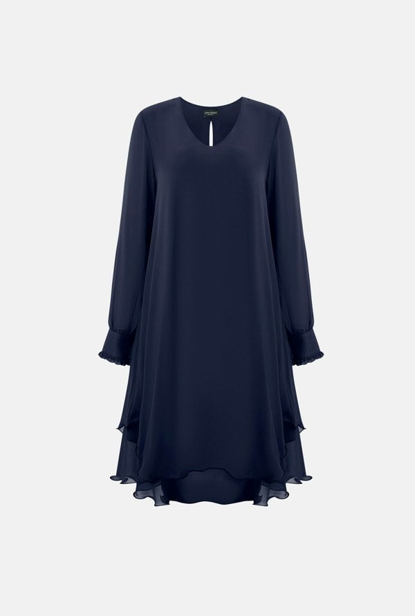 Long Sleeve Navy Wave Hem Dress - James Lakeland