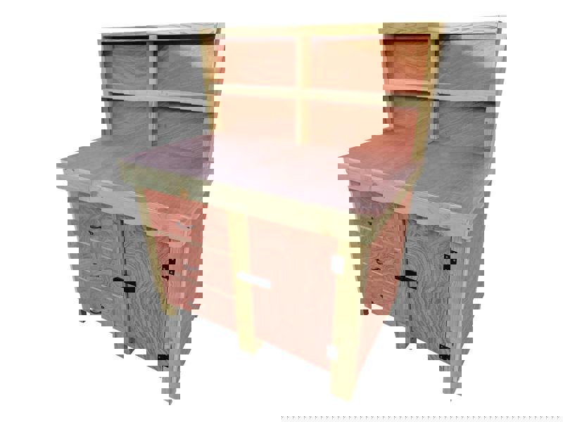 Arbor Garden Solutions Wooden Eucalyptus hardwood top workbench, cabinet with lockable cupboard (V.3) with back and double shelf