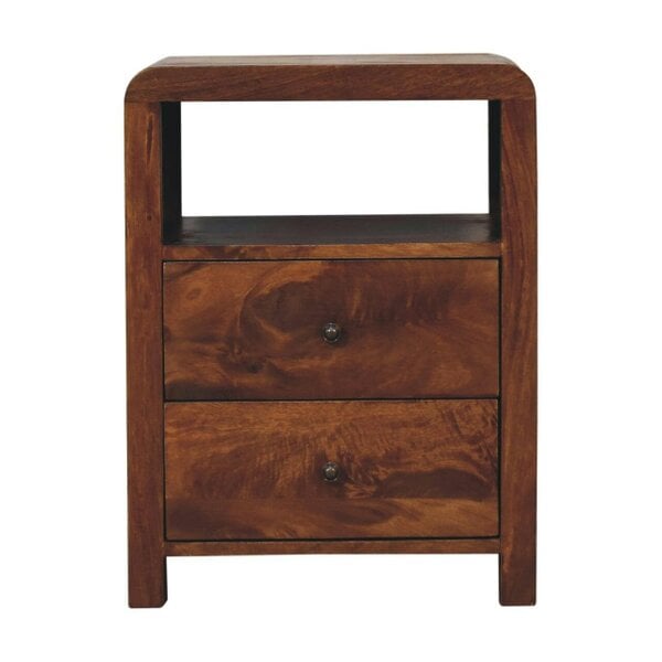 Wyld Haus Tropea Mango Wood Bedside Table with 2 Drawers and Shelf