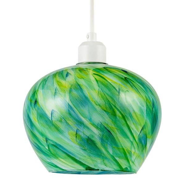 Modern Green Toned Glass Pendant Shade with Brushed Leaves Design Image 1