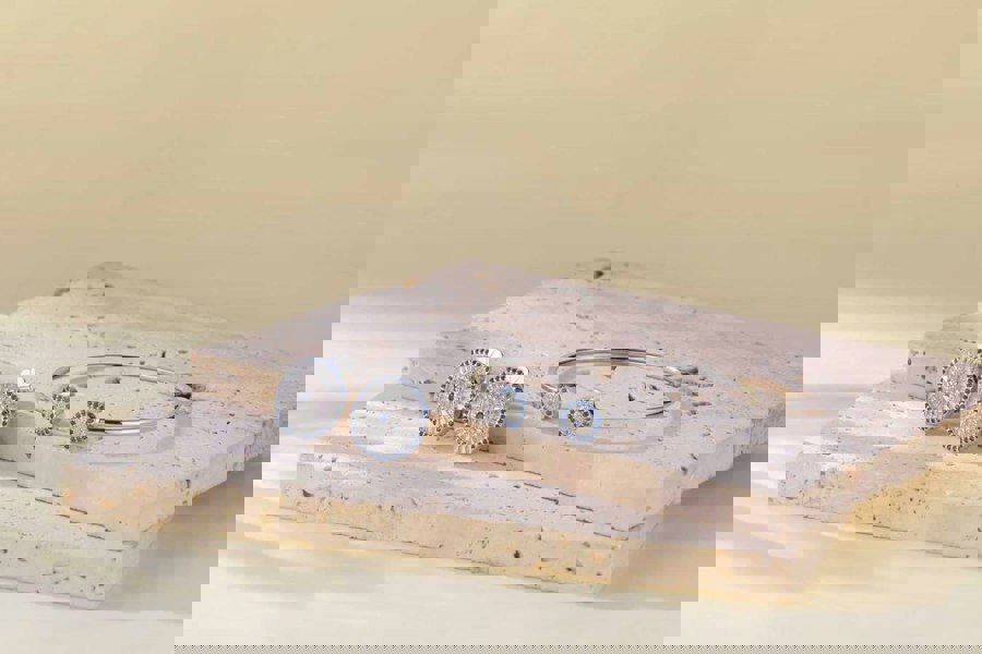 Lioness by TF Blue Halo Cuff Bracelet - Solid 925 Sterling Silver, Rhodium-Plated