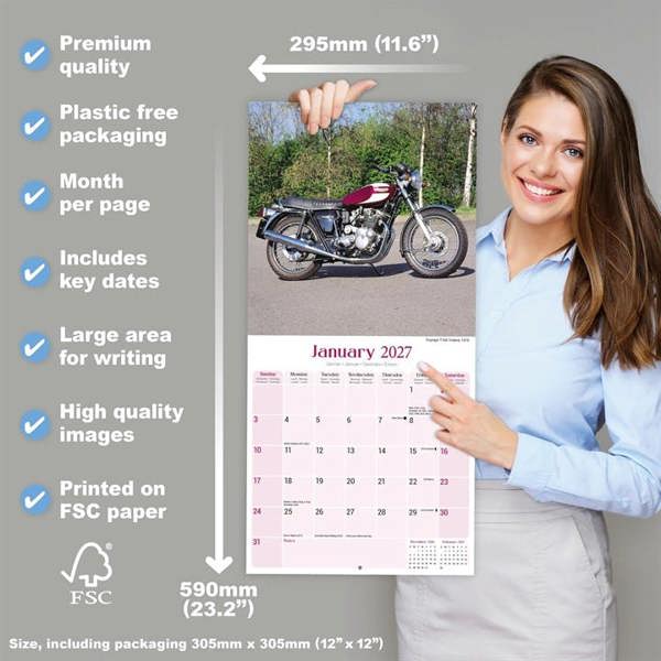 Classic British Bikes Calendar 2027, Wall Calendars, Month To View, Transport, Gift