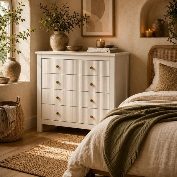 Wyld Haus Vedise Wooden White Elegant 5 Drawer Chest Of Drawers