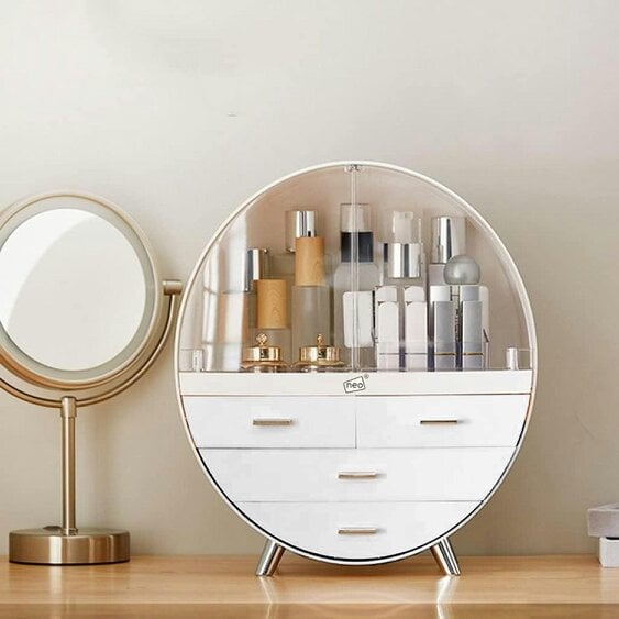 Neo Off White 3 Drawer Round Cosmetic Organiser