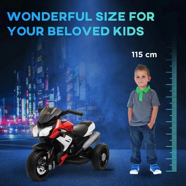 Kids three-wheel electric ride-on motorcycle toy, red and black front with handlebars