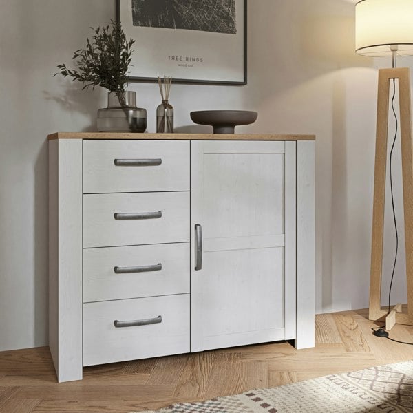 Furniture To Go Bohol 1 Door 4 Drawer Chest in Riviera Oak/White