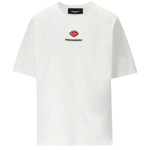 DSQUARED2 Pixel Leaf Logo Print Crew Neck White  T-Shirt S