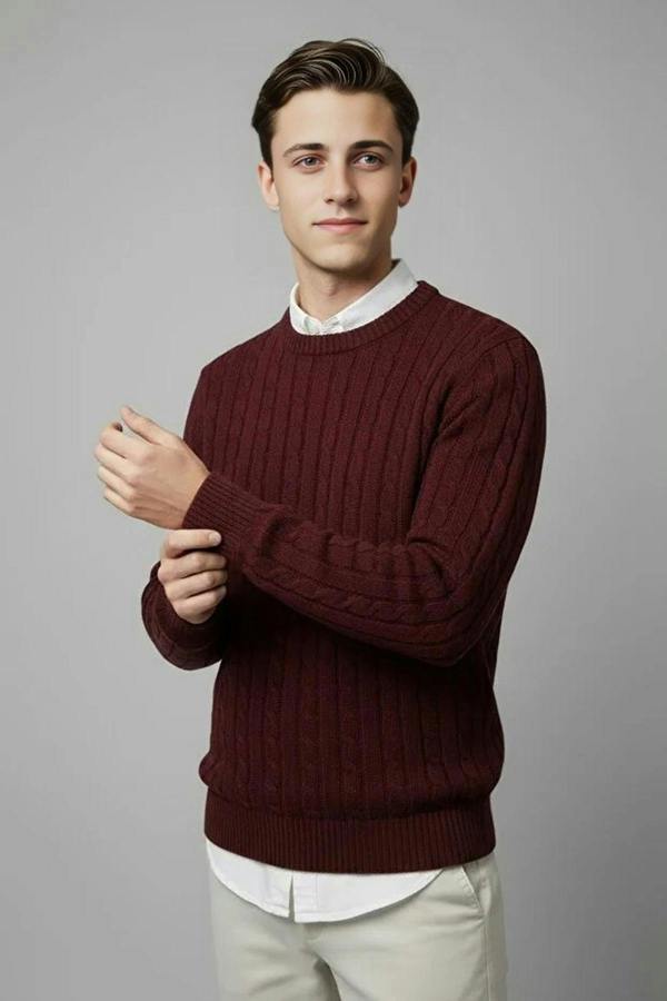 WOVCOR Crew Neck Thick Knit Men's Sweater