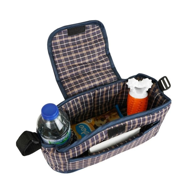 Monstershop Pet Stroller with Rain Cover & Caddy Bag - Blue Tartan