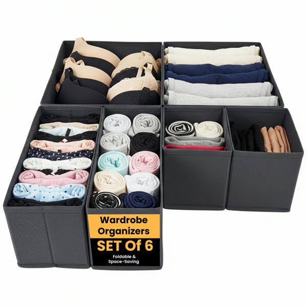 LKH HOME COLLECTION LKH Clothes Drawer Organiser Set of 6 - Non-Woven Foldable Wardrobe Storage Boxes for Clothes, Underwear, Bras & Accessories