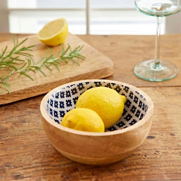 Paper High Blue Patterned Mango Wood Bowl