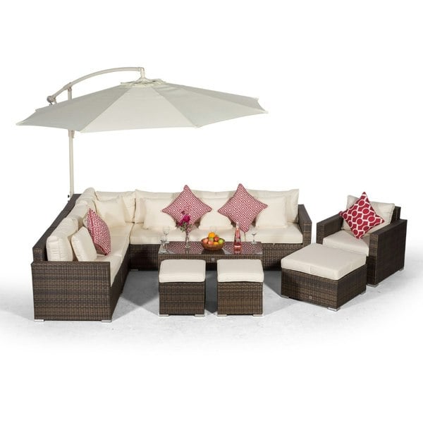 Giardino Havana 7 Seat Rattan Sofa and Armchair Set w/ Coffee Table and 3 Stools