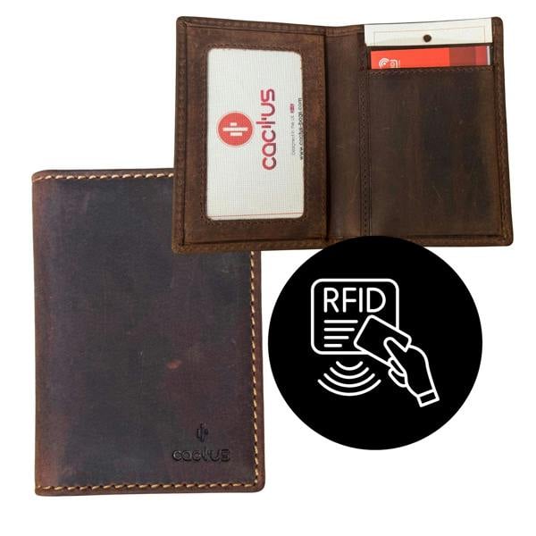 Mala Leather Cactus Distressed Leather RFID Card & ID Holder Wallet